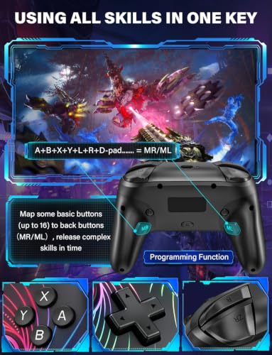 Image of ZRZLMVP Switch Controllers Wireless for Nintendo Switch /OLED /Lite /Switch 2, 1000mAh Rechargeable Pro Controller with 9 Colors LED Light, Switch Remote Control Gamepad with Turbo, Vibration,6 Axis Gyro