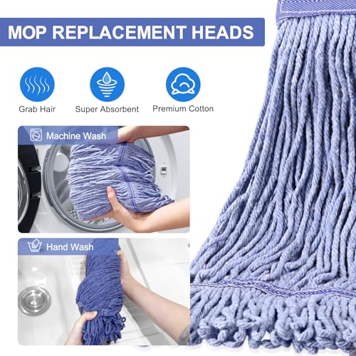 Image of 6 Pack Commercial Heavy Duty Mop Head Replacement for Rubbermaid, Industrial Wet Mop Head for Floor Cleaning, Cotton Looped End String Cleaning Mop Head Refill, Blue Mop