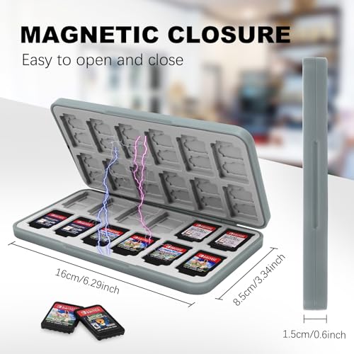 Image of FYY Nintendo Switch Game Case Holder for Switch 2 Cartridge Case with 24 Game Card Slots & 48 Micro SD Card Slots, Hard Shell, Silicone Lining Grey