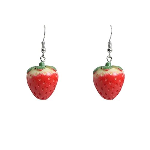 Sterling Silver Plated Sweety Big Red Strawberry Charm Tassel Earrings Women Girls 3D Strawberries Dangle Earring
