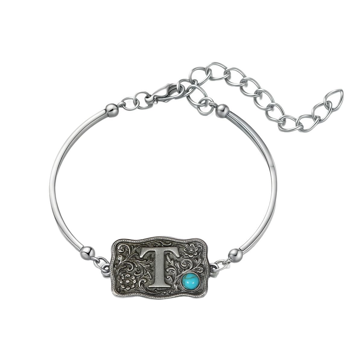 Belt Buckle Bracelet Initial Letter A-Z Bracelets Western Cow Tag Bracelet Belt Buckle Necklace Western Style Initial Letter Pendant Necklace