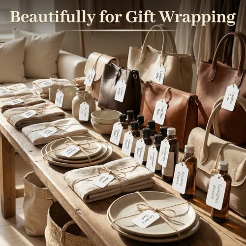 Image of SallyFashion 300PCS Gift Tags with String Attached, 1.6 x 2.8 inch Kraft Paper Hang Tags for Clothes DIY Crafts Wedding Holiday (White)