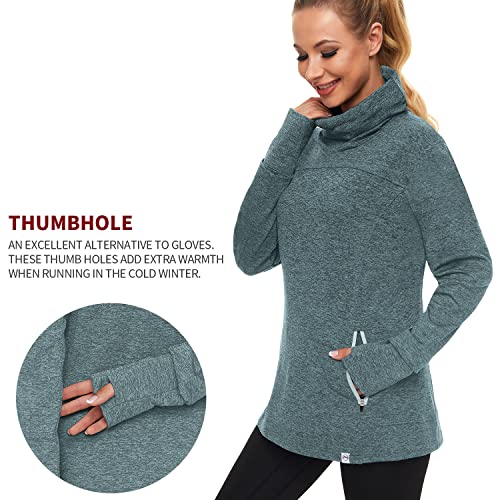 Soneven Running Pullover Womens Fleece Sweatshirt Cowl Neck Athletic Sweatshirts For Women With Neck Gaiter And Thumb Holes Green Large #TOP4