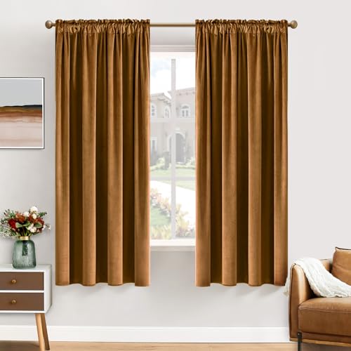 Image of MIULEE Golden Brown Blackout Velvet Curtains Drapes 63 Inch Long 52 inchx63 inch