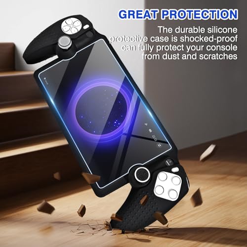 Image of EasEasy Compatible for PlayStation Portal Case, Soft Silicone Protective Cover with 9H Tempered Glass Screen Protector for PS5 Portal Anti-Scratch Skin Case with 4 Cute Thumb Grip Caps-Black