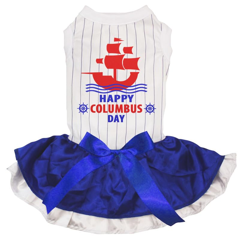 Robe pour chien à rayures marinières taille XS vêtement bleu blanc Columbus Day
