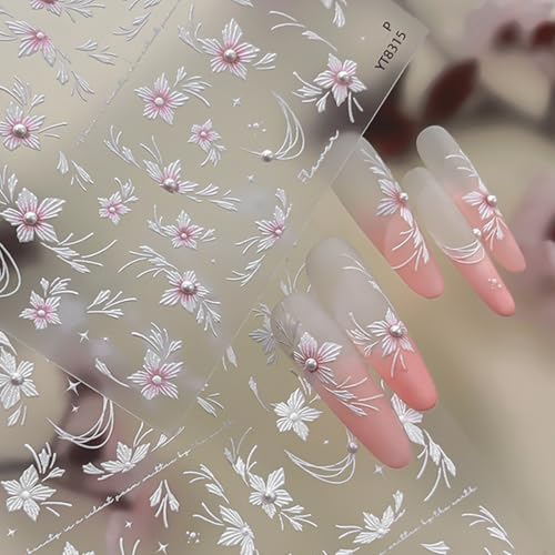 yefiuo 5D Embossed Flower Nail Stickers for Nail Art Floral