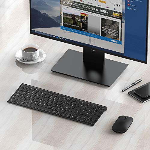 Image of seenda WGJP-031B Wireless Keyboard Mouse Set, Ultra Thin Compact Rechargeable Aluminum Full Size Computer Keyboard & Mouse Combo UK QWERTY Layout for Office, Home, Business, Black