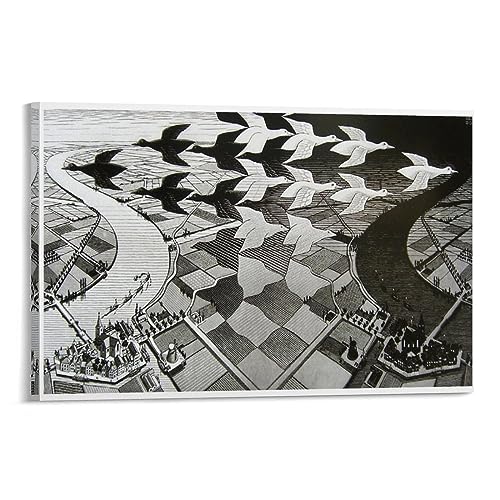 Maurits Escher��i�|�X�^�[�}�E���b�c�E�G�b�V���[�̑�ȓ`���̉�ƊG��|�p��i�y���Ɩ�z�ŉ�ƊG��|�X�^�[ �Ǐ��� �L�����o�X ��� �|�X�^�[ �o�X���[�� �Q������ �G�� ���ʉ� �E�H�[���A�[�g �f���炵���M�t�g08x12inch(20x30c