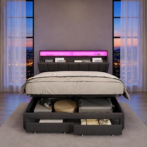 BIYFSDS Letto Imbottito Matrimoniale 160x200cm con 2 cassetti, letto matrimoniale