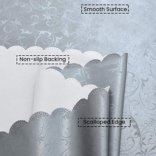 Image of Romanstile Waterproof Vinyl Tablecloth Round, 60 x 60 Inch, Flower Grey