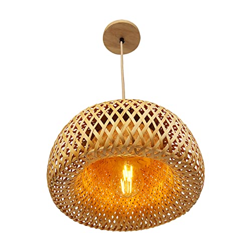 Frideko Hand-Woven Bamboo Pendant Light Natural Wicker Rattan Hanging Light Fixture Basket Lampshade Pendant Lamp Wicker Chandeliers for Kitchen Island Farmhouse Living Room Dining Room(Bulb Included) - Image 8