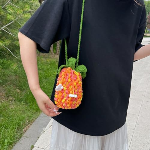 Women Crochet Shoulder Bag Knitted Pineapple Tote Bag Woven Handbag Slouchy Hobo Bag Handwoven Bucket Bag3