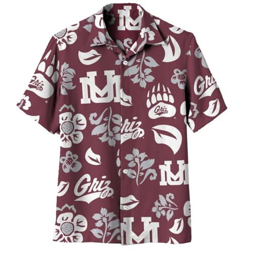 Wes and Willy NCAA Mens Hawaiian Floral Button Down Shirt Montana Grizzlies TAM Maroon XL