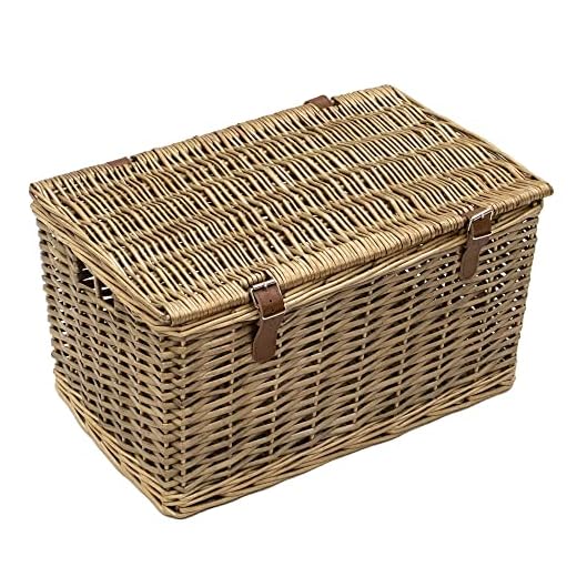 JVL Handmade Buff Wicker Hampers with Faux Leather Straps, Medium, Brown