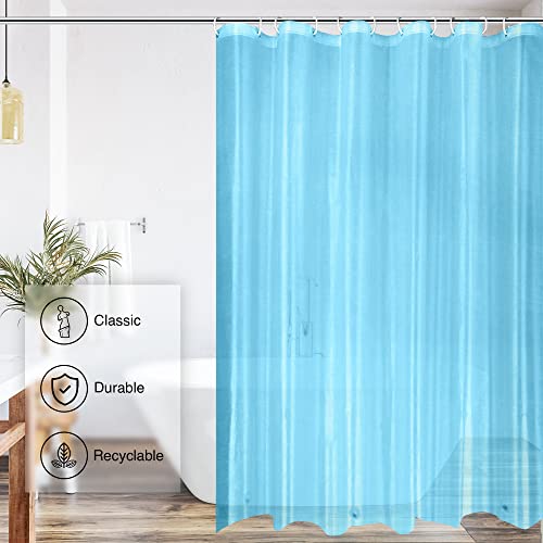 Qidordour Shower Curtain, 71X72 Inch Shower Curtain Liner For Bathroom, Brushed Texture Peva Shower Curtains Set With Hooks, Waterproof Plastic Bathtub Curtains With Magnets For Hotel Home, Blue #TOP6