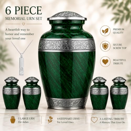 Image of Set of 6 Green Urns for Human Ashes Adult Male & Female Up to 220 lbs