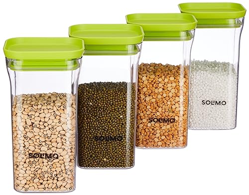 Amazon Brand - Solimo Plastic Storage Jar and Container Set I Air Tight & BPA Free Containers for Kitchen Storage Set I Grocery Kitchen Container Set I Multipurpose Jar, 1100 Ml Each, Set, 4, Green