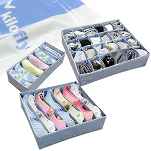 kilofly Home Bamboo Fabric Collapsible Small Item Storage Container [Set of 3]