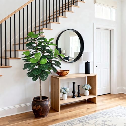 Image of 5FT Fiddle Leaf Fig Tree Artificial Plants Indoor - Realistic Fake Plant Ficus Lyrata Trees, Faux Trees Indoor Floor Plant with Sturdy Pot for Home Decor Living Room Office Housewarming Gift