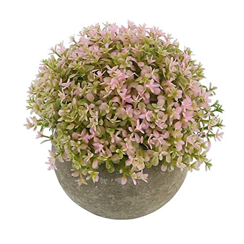 Ogrmar Mini Plastic Artificial Plants Grass In Pot/Small Artificial Faux Greenery/Mini Plants Topiary Shrubs Fake Plants For Bathroom, House Decorations (Pink) #TOP1