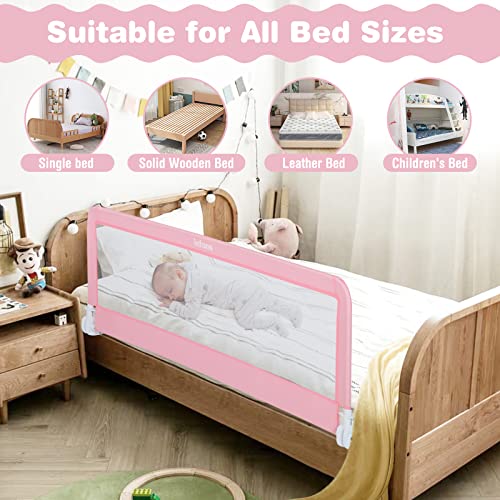 Infans Bed Rails For Toddlers, Foldable Safety Baby Crib Rail Fit For Kids Twin, Extra Long Swing Down Bed Guardrail For Convertible Crib, Queen & King Mattress, Side Bed Guard(1 Pack, Light Pink) #TOP5
