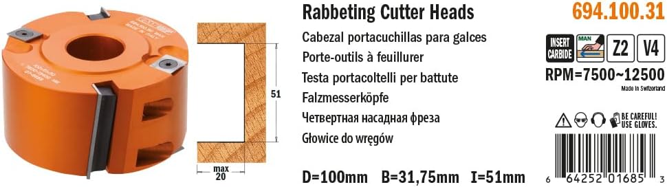 CMT 694.100.31 Rabbeting Cutter Head, 4-Inch Diameter, 1-1/4-Inch Bore