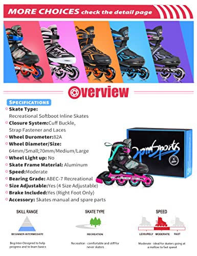 2Pm Sports Adjustable Inline Skate For Children, Fun Kids Roller Blades, Beginner Skates For Girls And Boys（Pink-L） #TOP5