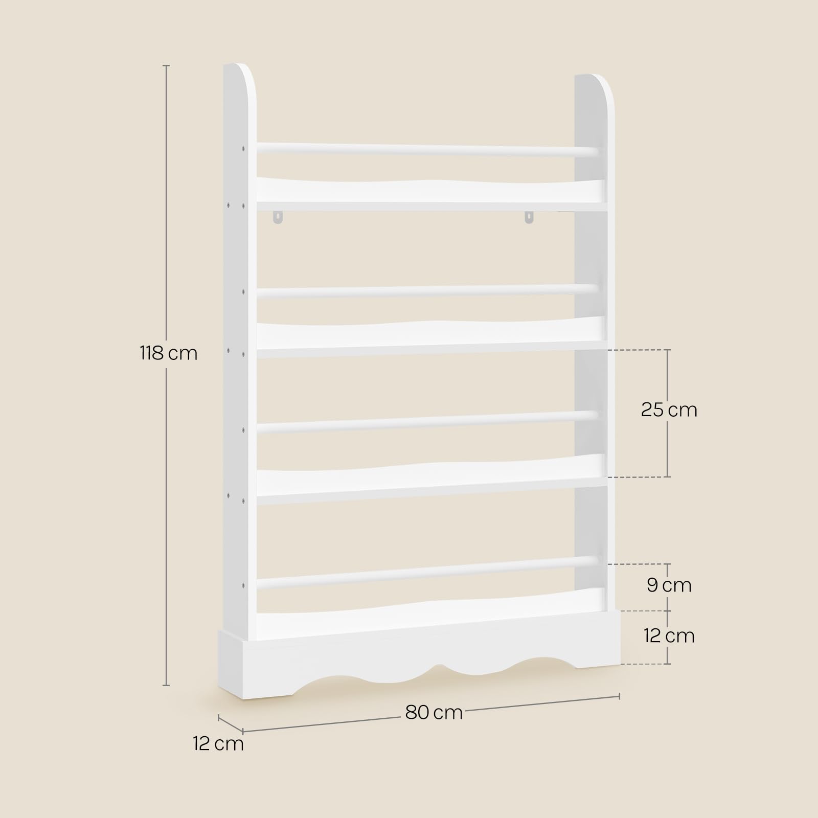 WOLTU Libreria Montessoriana per Bambini, Scaffale Porta Libri Salvaspazio a 4 Ripiani, Piccola Libreria a Muro in Legno, per Cameretta, Stanza dei Giochi, 80x12x118cm