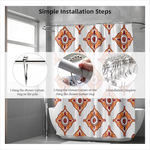 Rideau de douche orange 180x180 géométrique en tissu polyester