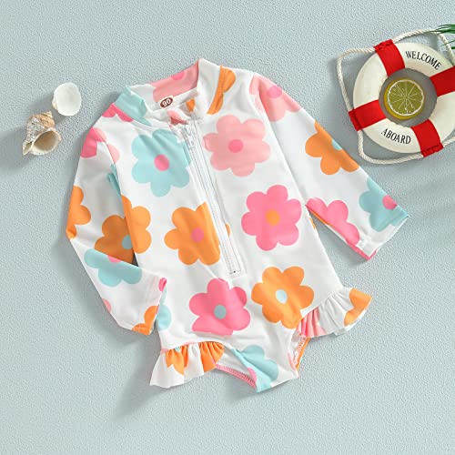 Baby Girl Swimsuit Zip Rash Guard Ruffled Long Sleeve One Piece Swimwear Toddler Bathing Suit Rashguard Beach Wear3