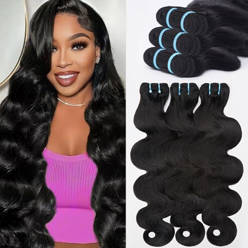 16A Body Wave Bundles Human Hair 18 20 22 Inch 100% Real Raw Human Hair Bundles Body Wave,No Tangle Shedding,Triple Lifespan Virgin Hair Extensions Thick Weave Reusable