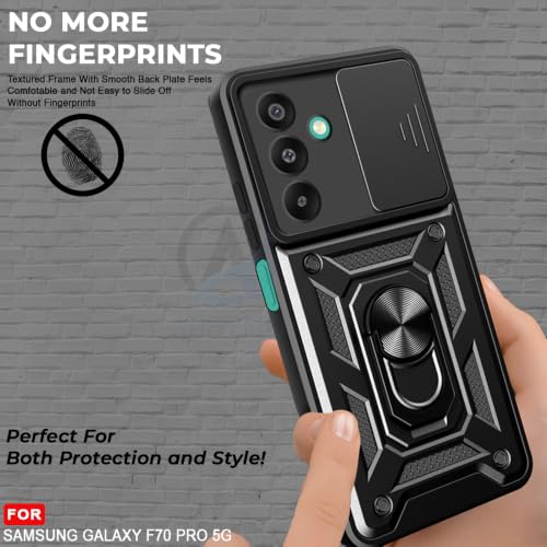 Image of AESTMO Tough Armor Samsung Galaxy F70 pro 5G Bumper Back Case Cover | Ring Holder & Sliding Camera Shield Cover | 360 Degree Protection Back Case Cover for Samsung Galaxy F70 pro 5G (Black)