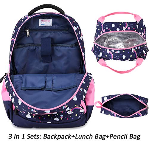 Meisohua Unicorn School Backpack For Girls Cartoon Backpack For Kids School Bag 3Pcs Sets With Lunch And Pencil Bag #TOP5