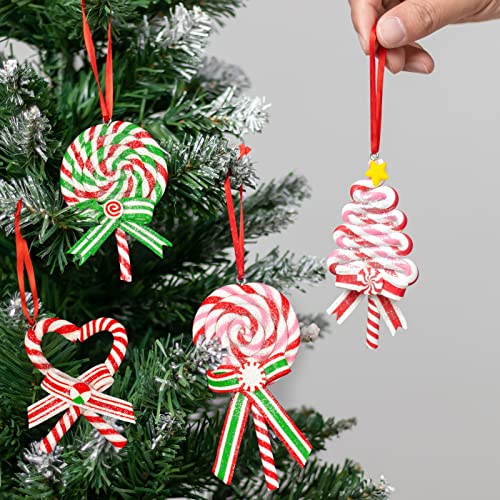 10Pcs Christmas Candy Lollipop Ornaments For Christmas Tree Decorations- Glitter Hanging Candy Cane Ornaments Polymer Clay Christmas Peppermint Decor With Ribbon For Xmas Tree Holiday Party Home Decor #TOP2