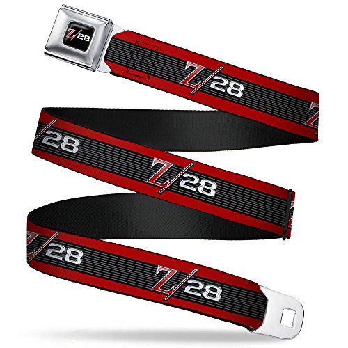 Buckle-Down Seatbelt Belt - 1969 Camaro Z/28 Emblem/Stripe Red/Black/Gray/Silver - 1.5