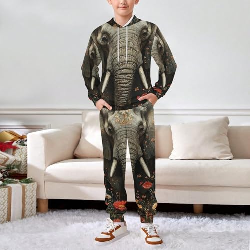 Boys Girls 2 Piece Sets Hoodie and Pants Sweatshirt Set 2 Pieces for Kids, Elephant Vintage3