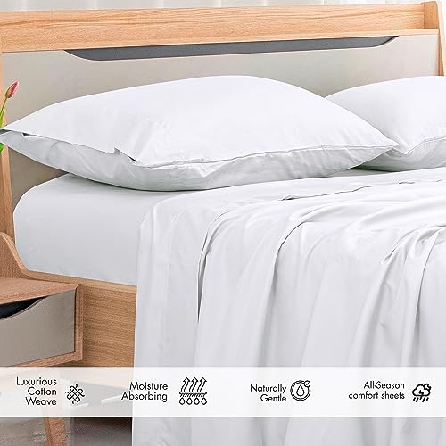 Image of Royale Linens 300 Thread Count 100% Long Staple Combed Cotton Flat Sheet - Super Soft - Top Sheets - California King Flat Sheet Sold Separately - Breathable, Cool & Crisp Sheets Only (Cal King, White)