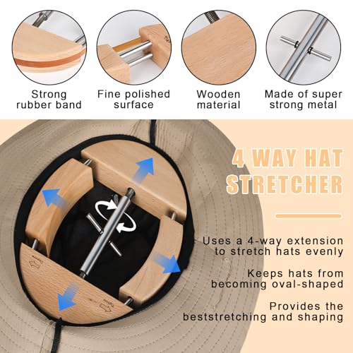 bssmmai Hutspanner Hutausweiter Holz Einteiliger Hutständer, Vierfache Huthalterung, Geeignet für Hüte der Größen 54, 55, 56, 57, 58, 59, 60, 61, 62, 63, 64, 65 und 66