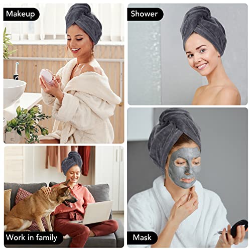 SINLAND Microfiber Hair Drying Cap Hair Towel Turban Twist for Long Hair Fast Drying Towels Head Turban Absorbent Soft Lightweight 3 Pack grey - Image 4