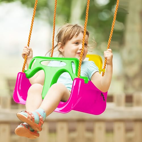 Miniatura 2 de Kinspory Columpio Infantil 3 En 1, Asiento De Bebé Ajustable, Columpio De Jardín Para Niños, Interior Y Exterior Rosa Oscuro
