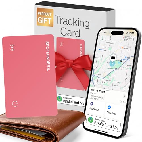 SPOTMINDERS Apple MFi Certified Wallet Tracker Gifts for Women (iOS Only) Works with Apple Find My IP68 Rechargeable Tracking Card 0.07in Slim Bluetooth iPhone Item Finder for Luggage, Tags, Purse