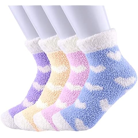 FEPITO 4 Pairs Fuzzy Bed Socks for Women Cover