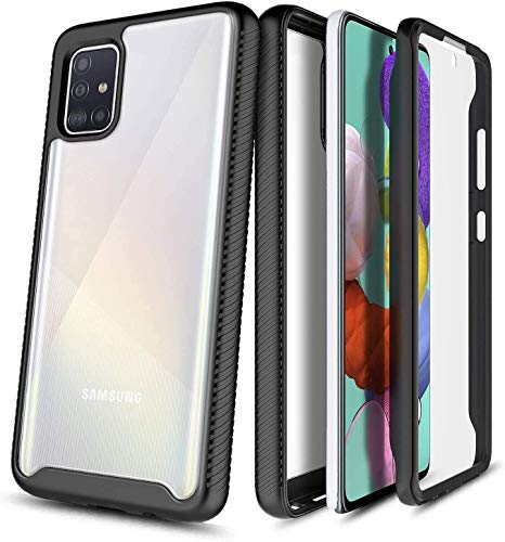 E-Began Samsung Galaxy A51 5G Case with Built-in Screen Protector, [Not Fit A51 5G UW Verizon], Full-Body Protective Rugged Black Bumper Cover, Shockproof Impact Resist Durable Phone Case -Black