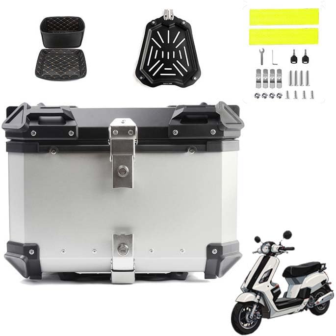 MYJDMLMotorcycle Top Box for Peugeot GenZe 2.0 2016, Waterproof Aluminum Motorcycle Top Case Tail Box Motorcycle Luggage Wear-resistant Motorbike Tail Box Trunk,55L-Silver