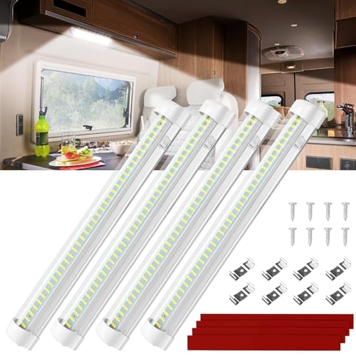 Linkstyle Barra LED 12V Interior, 6W 108 Leds Luz LED Interior con Interruptor, para Caravana Camper Furgoneta Remolque Barco Camión, Paquete de 4