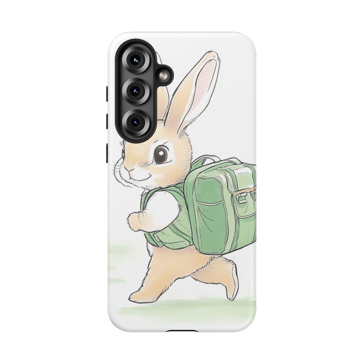 Coque Samsung S25 Plus lapin mignon avec sac à dos vert rigide mate - 5