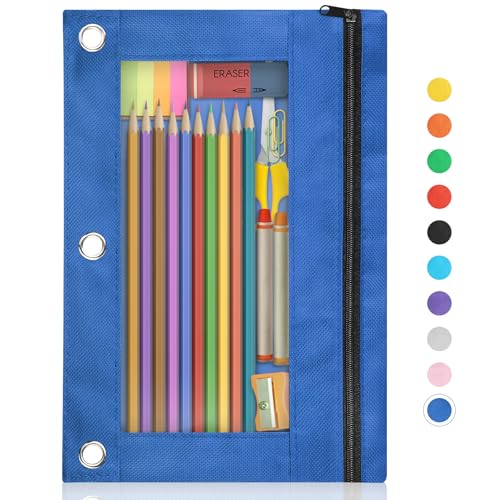 Image of Shemira Pencil Pouch for 3 Ring Binder, Binder Pencil Pouch with Smooth Zipper, Clear Window Pencil Case for Binder, Zipper Pencil Pouches, Big Capacity 3 Ring Binder Pencil Bag, Azure Blue