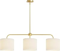 Vista 8 de Electro bp; Lámpara de araña de 40" de ancho con 3 luces, pantalla de lino blanco en forma de tambor y lámpara colgante lineal de metal negro