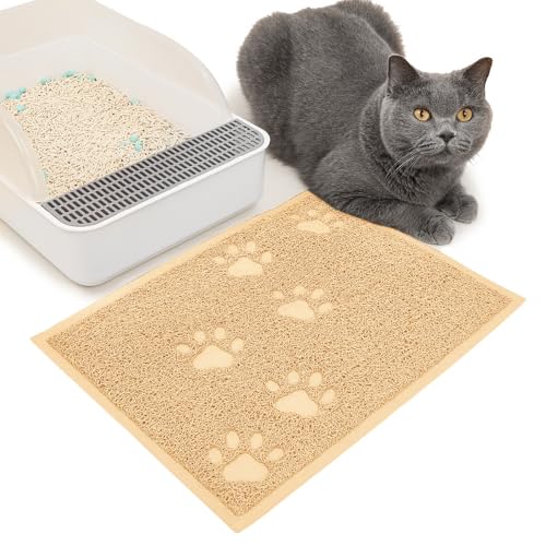 JanYoo Cat Litter Mat 40x30cm PVC Trapping Mat Waterproof Scatter Control Litter Pad for Cat Sand Litter Box Non-Slip Pet Feeding Mat Kitty Litter Mat(6paw Beige)